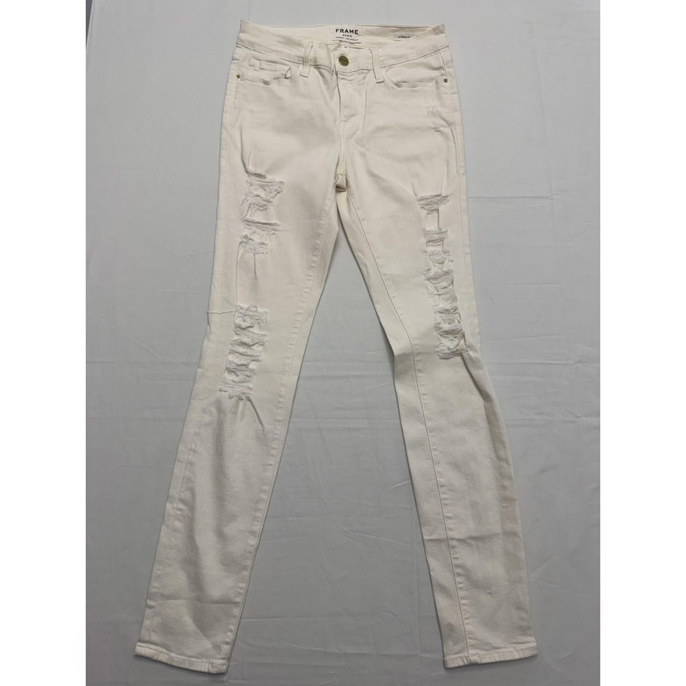 Frame Le Skinny De Jeanne Skinny Jeans Womens 28 White Distressed 28x29 Denim